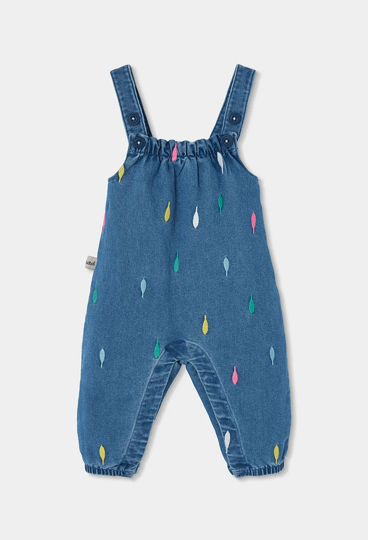 Conjunto denim bebé azul estampado hojas