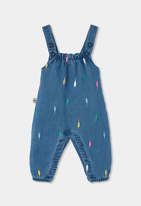 Blue leaf print baby girl denim set