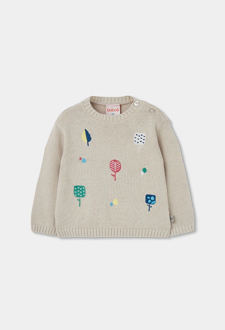 Beige Mädchen-Baby-Pullover mit Baum-Stickerei