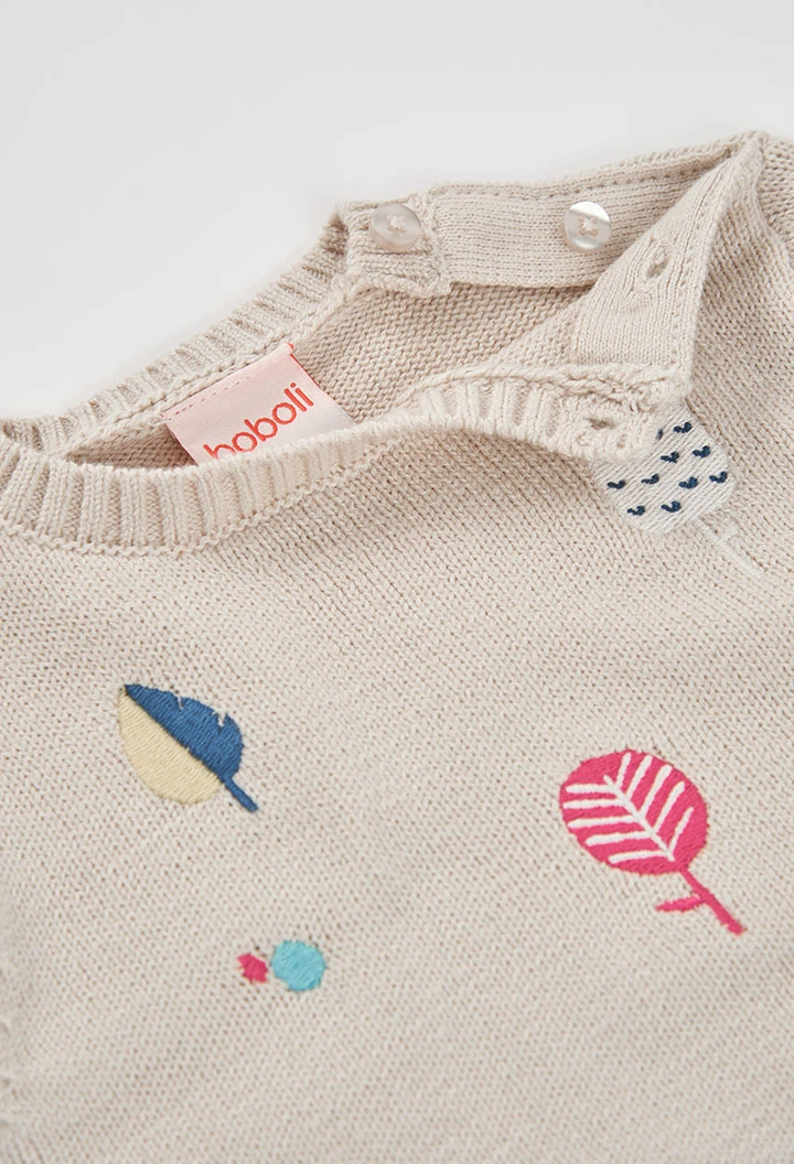 Jersey bebé niña beige bordado de árboles