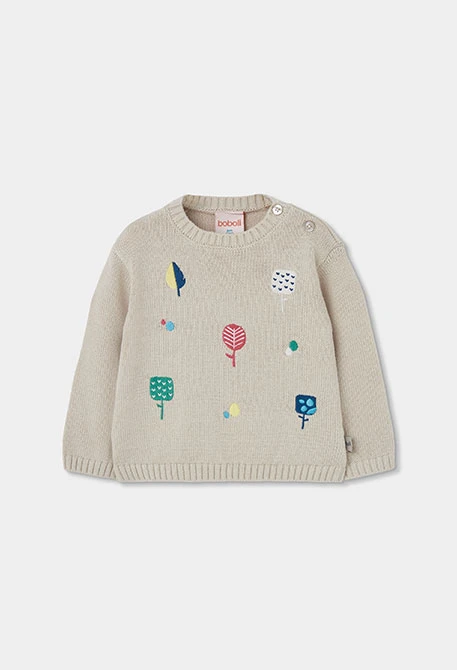 Jersey bebé niña beige bordado de árboles