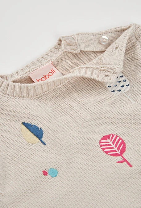 Beige embroidered tree jersey for baby girl
