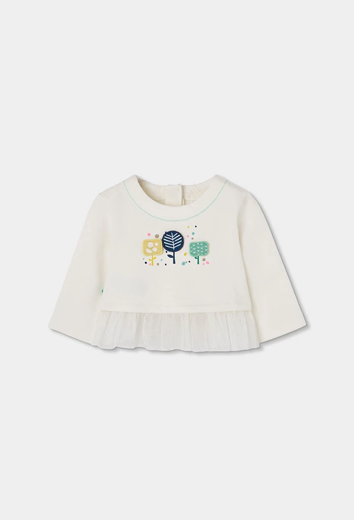 Conjunto punto bebé niña blanco estampado árboles