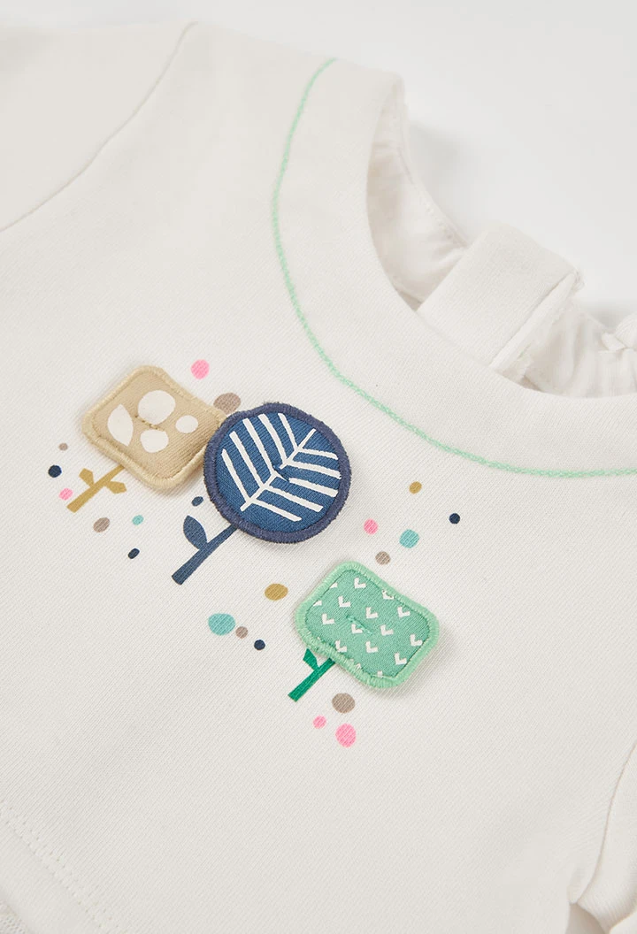Conjunto punto bebé niña blanco estampado árboles