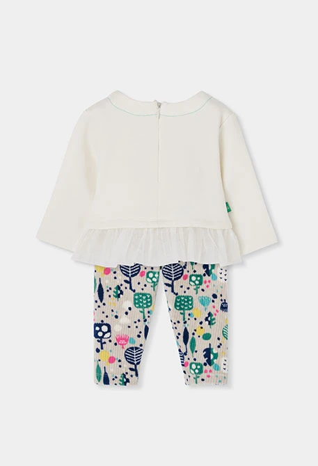Conjunto punto bebé niña blanco estampado árboles
