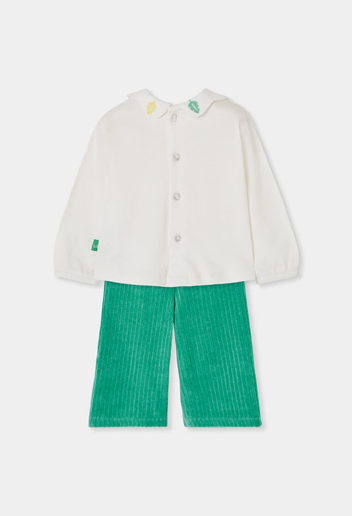 Conjunto punto bebé niña blanco bordado hojas