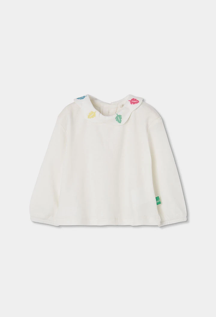 Conjunto punto bebé niña blanco bordado hojas