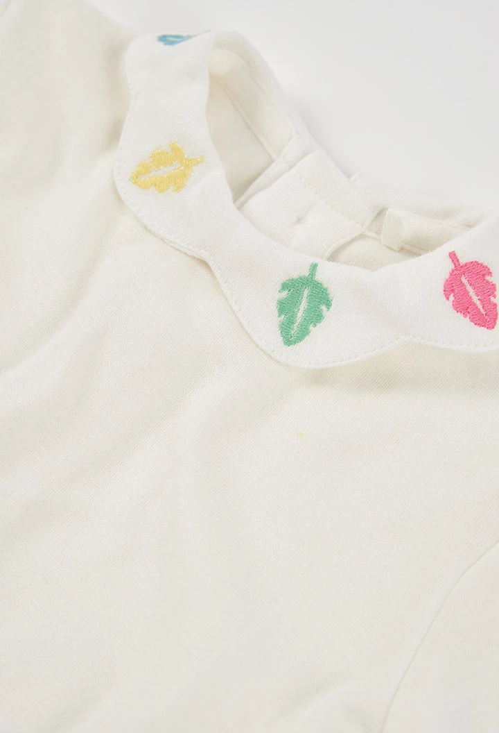 Conjunto punto bebé niña blanco bordado hojas
