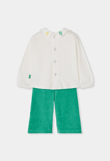 Strickset Baby Mädchen weiß Blätterstickerei