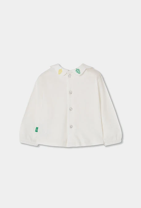 Completo in maglia neonata bianco ricamato foglie