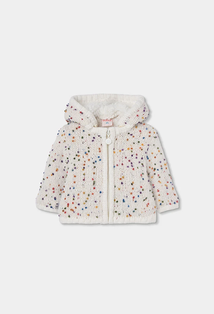Chaqueta punto bebé niña blanca con puntos de colores