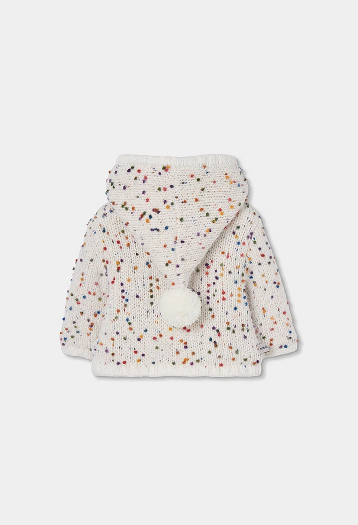 Chaqueta punto bebé niña blanca con puntos de colores