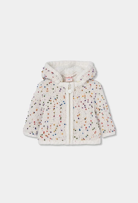 Chaqueta punto bebé niña blanca con puntos de colores