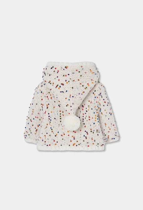 Giacca in maglia da neonata bianca con punti colorati