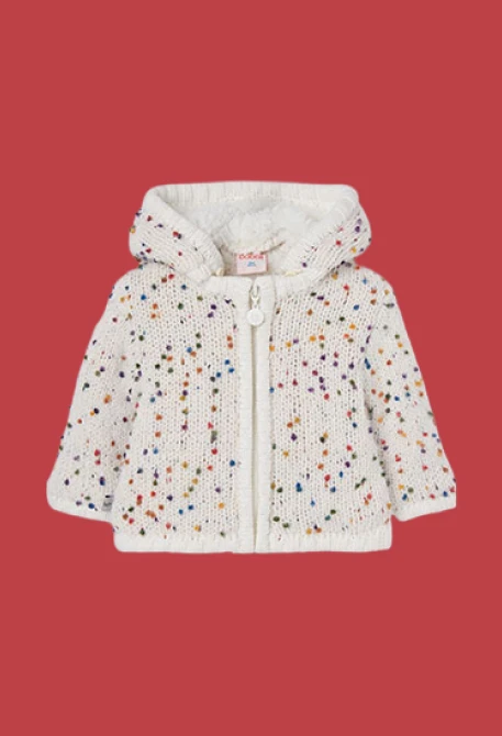 Baby girl white knitted jacket with coloured dots
