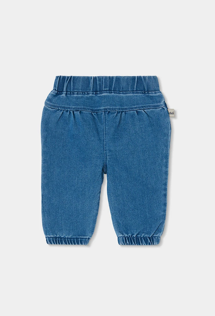 Pantalón denim bebé niña azul bordado de helado