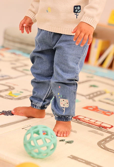 Pantalon denim bébé fille bleu brodé glace
