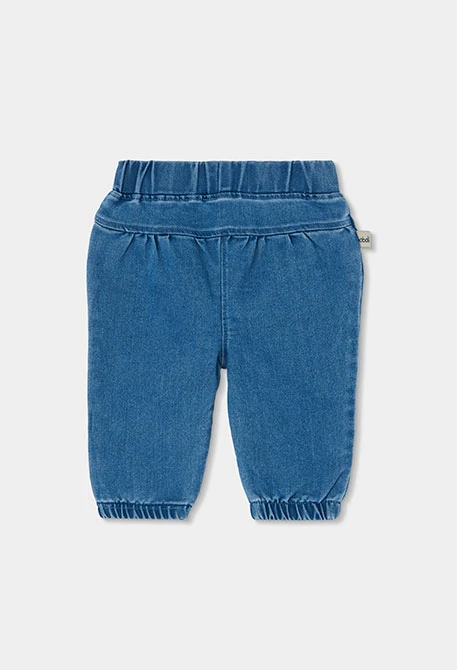 Pantaloni denim neonata azzurri ricamati con gelato