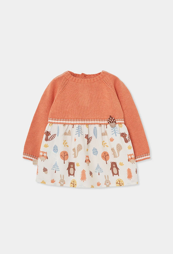 Oranges Kleid mit Waldtier-Print