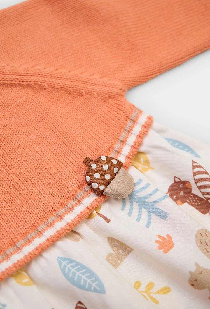 Oranges Kleid mit Waldtier-Print