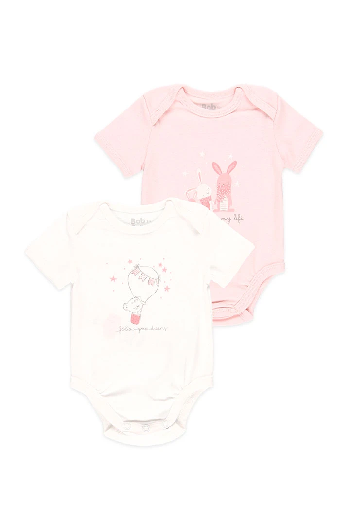 Pack 2 bodys básicos de bebé niña blanco y rosa