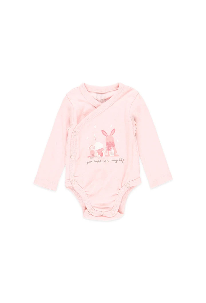 Pack 2 bodys básicos de bebé niña estampado conejito y oso