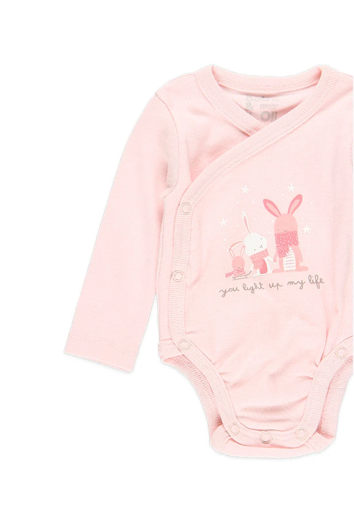 Pack 2 bodys básicos de bebé niña estampado conejito y oso