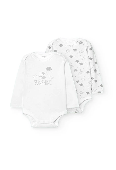 Pack 2 bodys básicos de bebé unisex blanco estampado