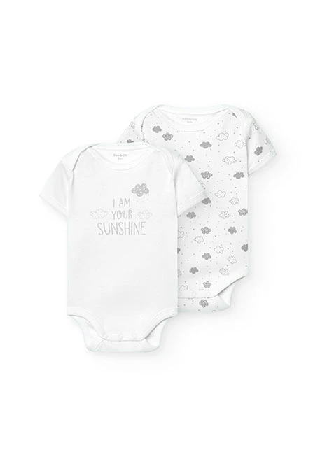 Pack 2 bodys básicos de bebé unisex blanco estampado letras y nubes