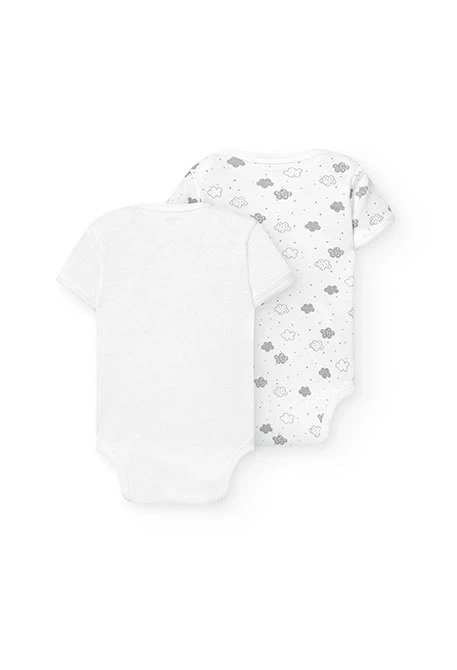 Pack 2 bodys básicos de bebé unisex blanco estampado letras y nubes