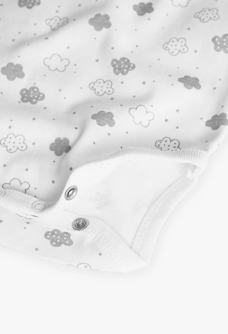 Pack 2 bodys básicos de bebé unisex blanco estampado letras y nubes