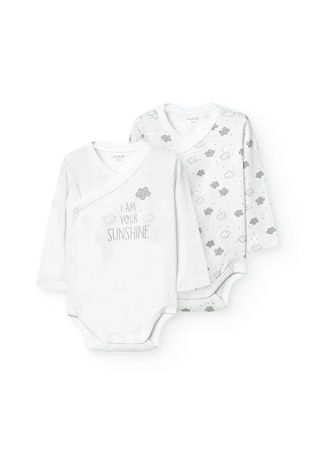 Pack 2 bodys básicos de bebé unisex estampado letras y nubes