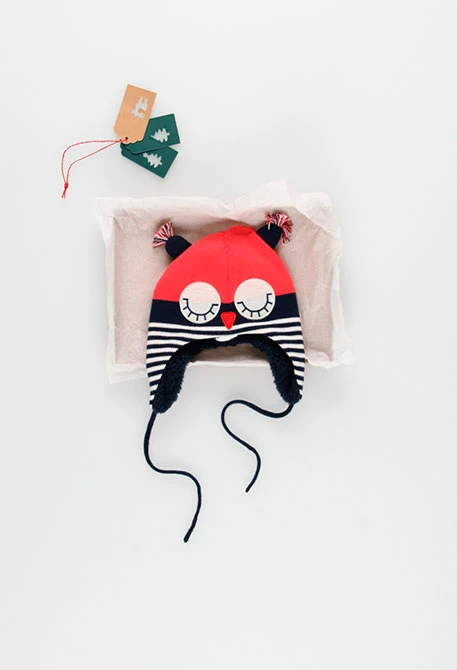 Bonnet tricoté "hibou" pour bébé