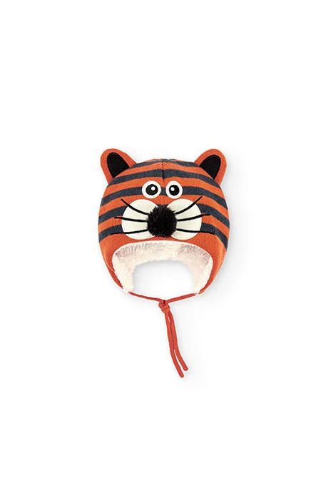 Gorro de malha para bebé com desenho de tigre