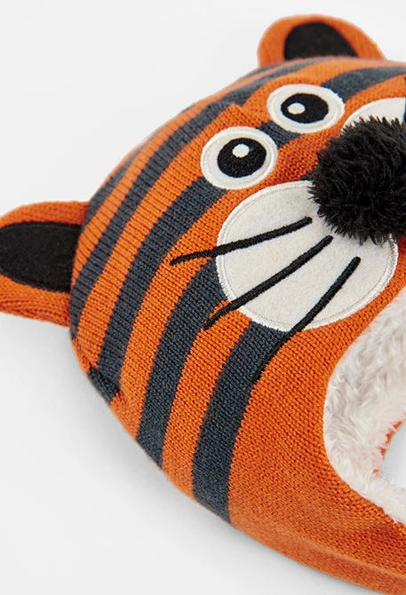 Gorro de malha para bebé com desenho de tigre