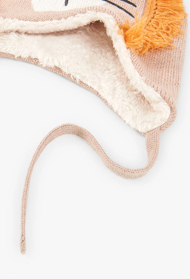 Beige knitted baby cap