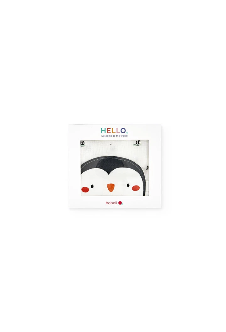 Couverture et bavoir bébé imprimé pingouins