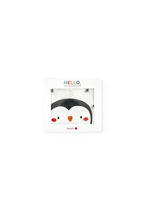 Couverture et bavoir bébé imprimé pingouins