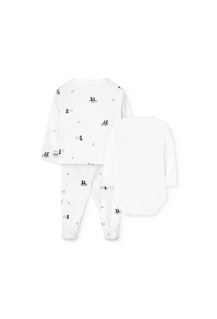 Completo neonato in pelfa bianca con pinguini