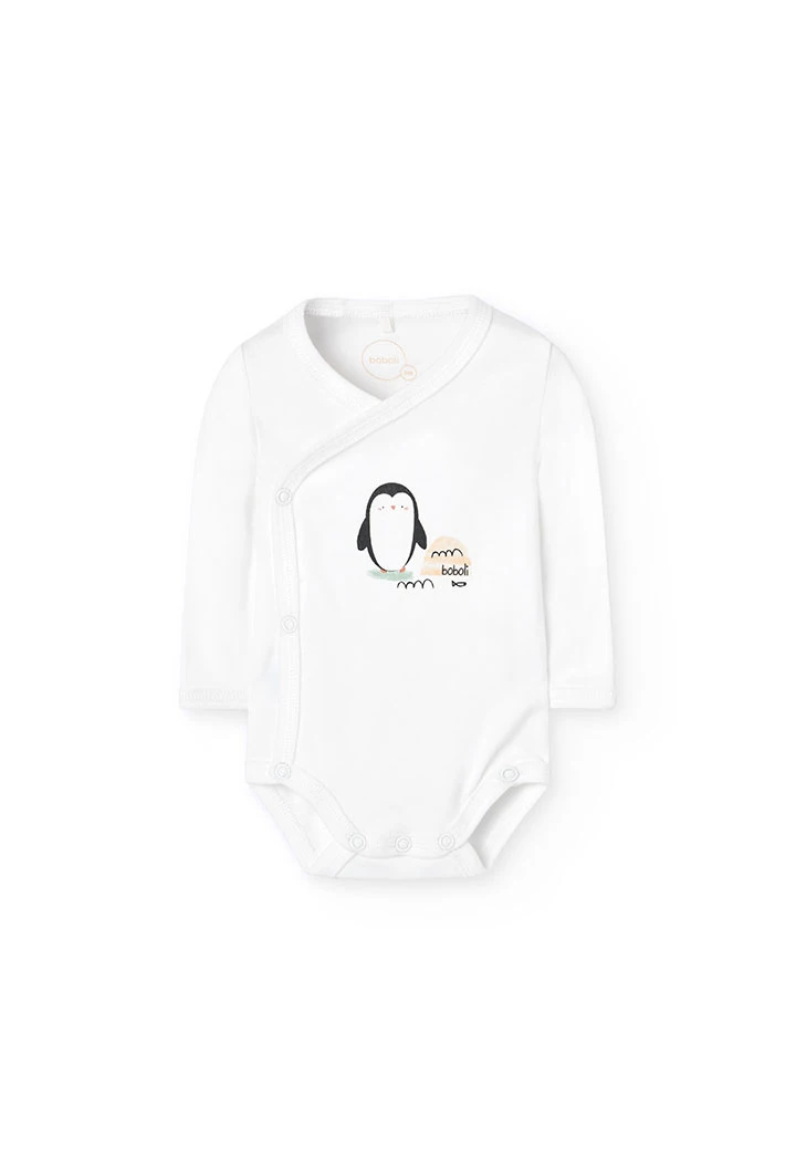 Completo neonato in pelfa bianca con pinguini