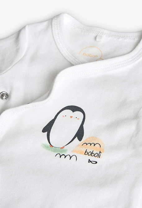 Baby-Set aus weißem Plüsch mit Pinguinen