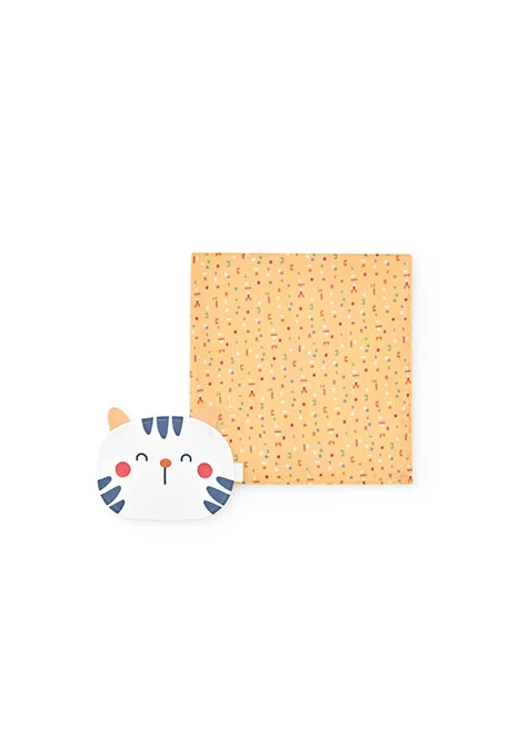 Manta bebé amarillo con estampado y doudou a juego