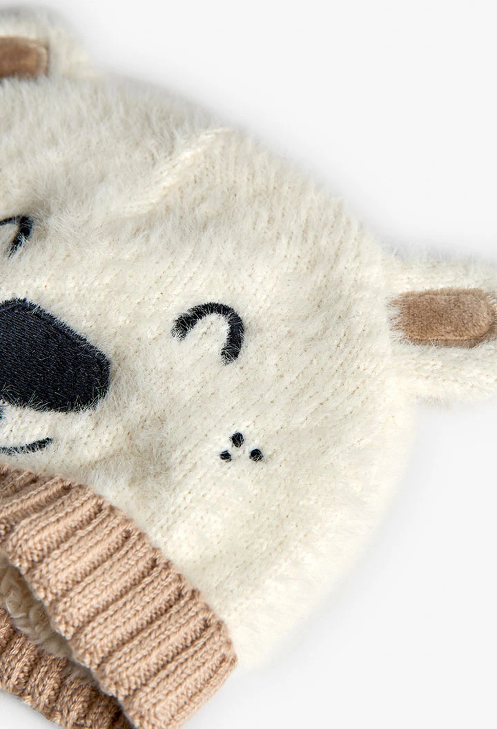 Bonnet bébé blanc imprimé ours