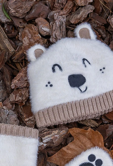 Cappello neonato bianco con stampa di orso
