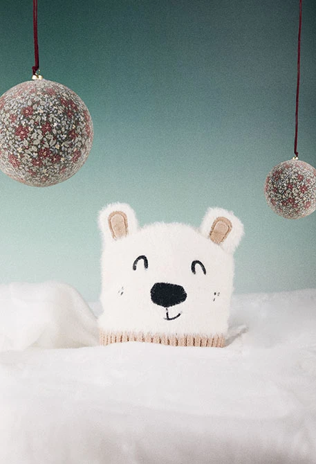 Bonnet bébé blanc imprimé ours