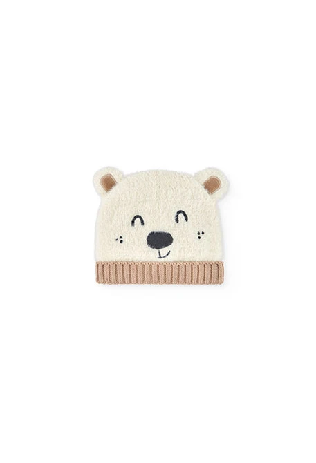 White baby hat with bear print