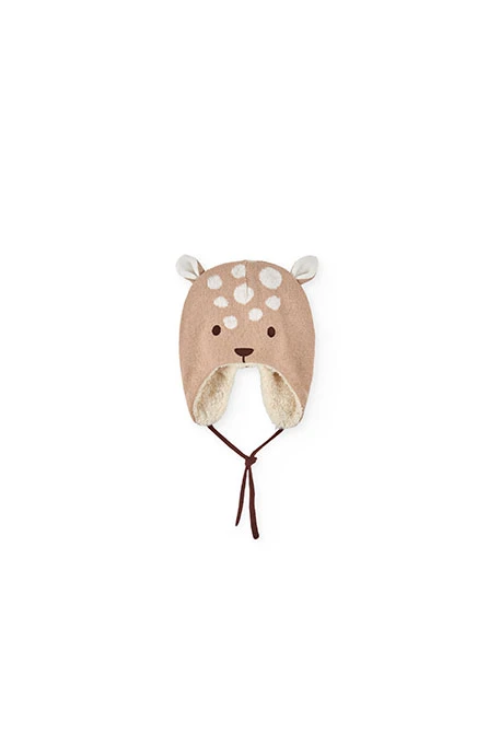 Gorro de bebé castanho com estampado animal