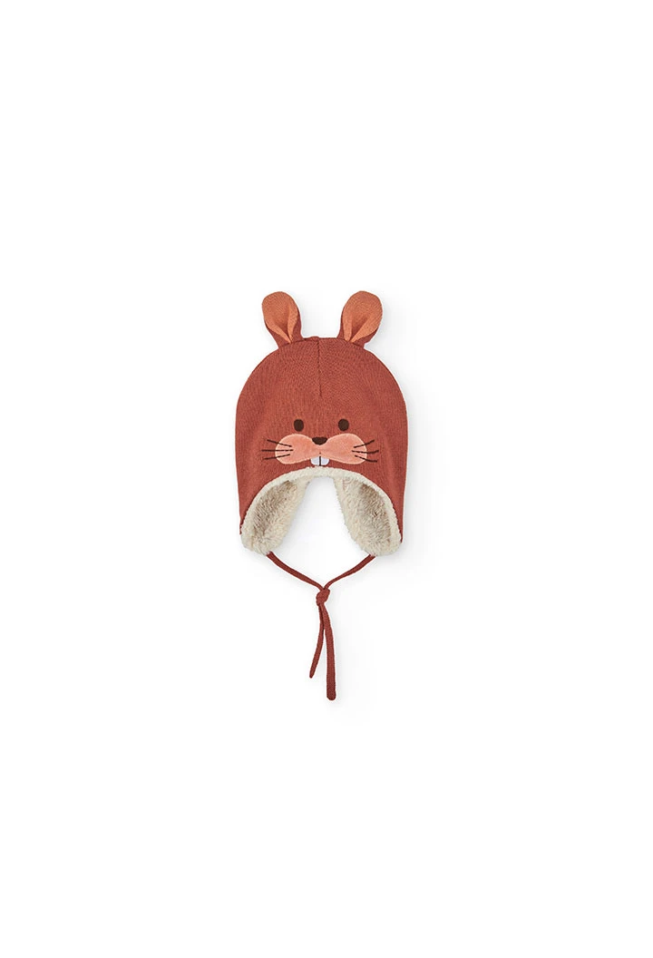 Bonnet bébé orange imprimé lapin