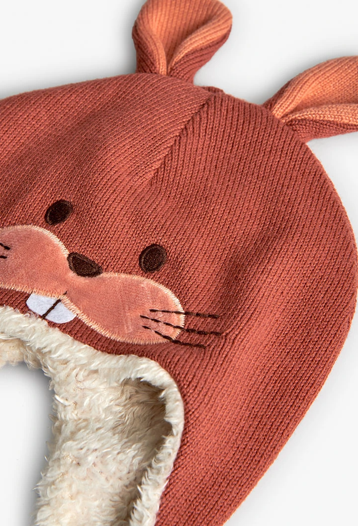 Gorro bebé laranja estampado coelho