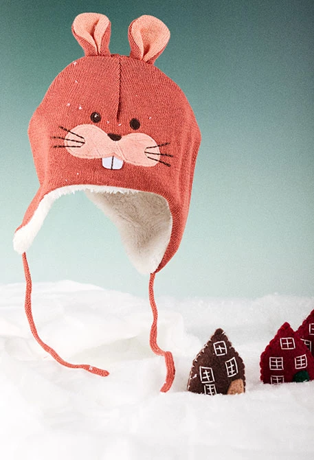 Gorro bebé naranja estampado conejo